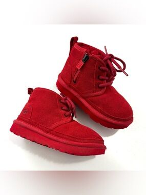 UGG Kids' Toddler Sz 10 Neumel II Chukka Boots Red Suede Cozy Plush Wool Lined